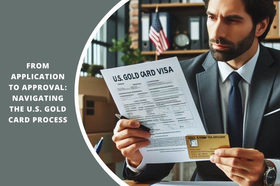 Businessman reviewing documents for U.S. Gold Card visa application