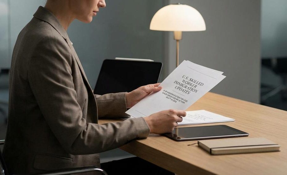 Skilled professional reviewing H-1B visa policy updates and 2026 wage-weighted lottery changes on a laptop.